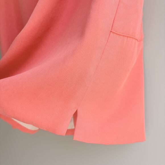 Matison Stone Tencel Button Up Utility Shirt Dress 10 Pocket Lined Coral Peach - Picture 11 of 16